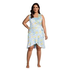 LANDS END Ruffle Hem Sleeveless Swim Cover-up Wrap Dress citrus lemon SIZE LARGE